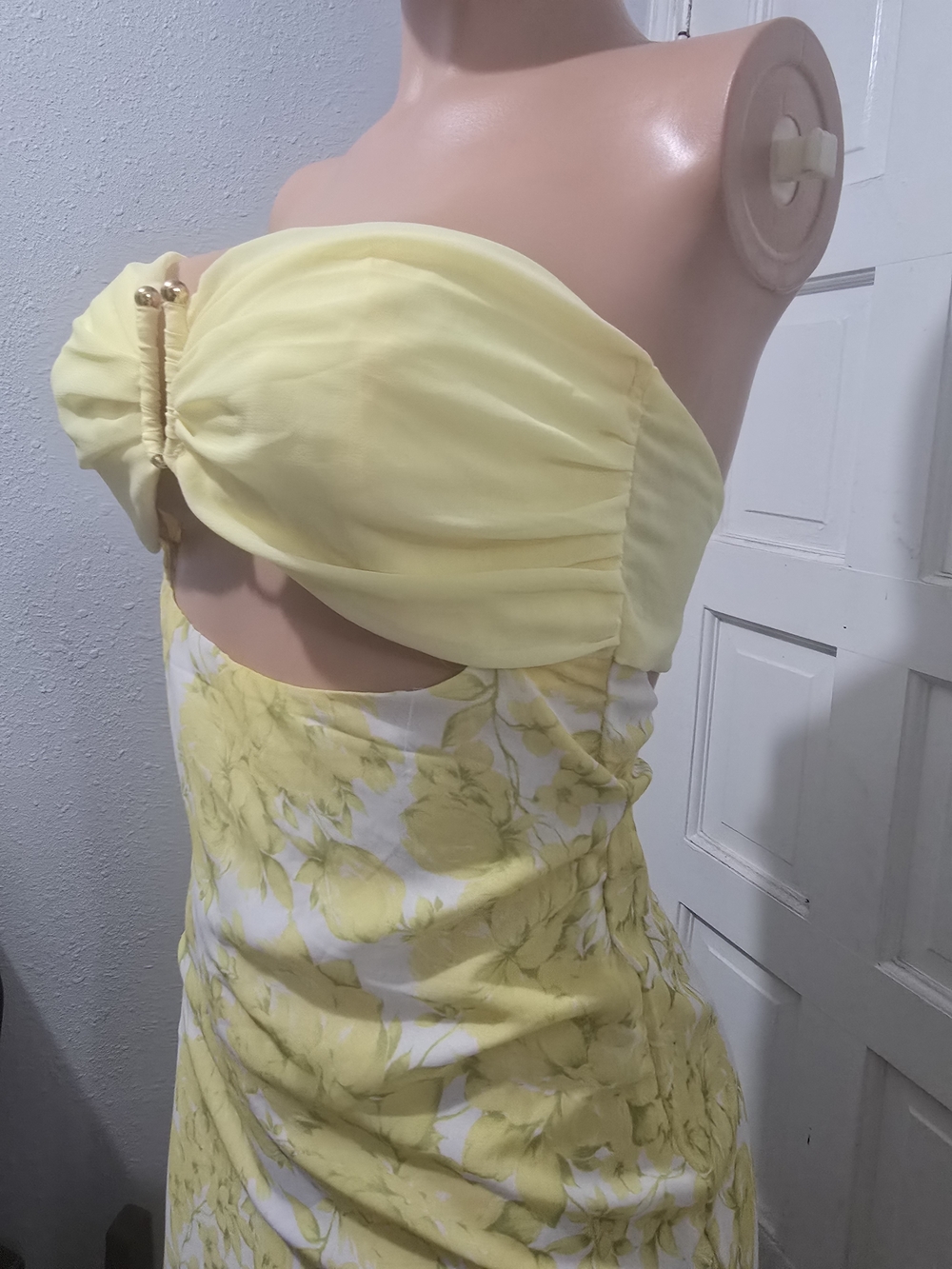 Peppermayo Pale Yellow Floral Strapless Cutout Maxi Dress - Picture 5 of 11